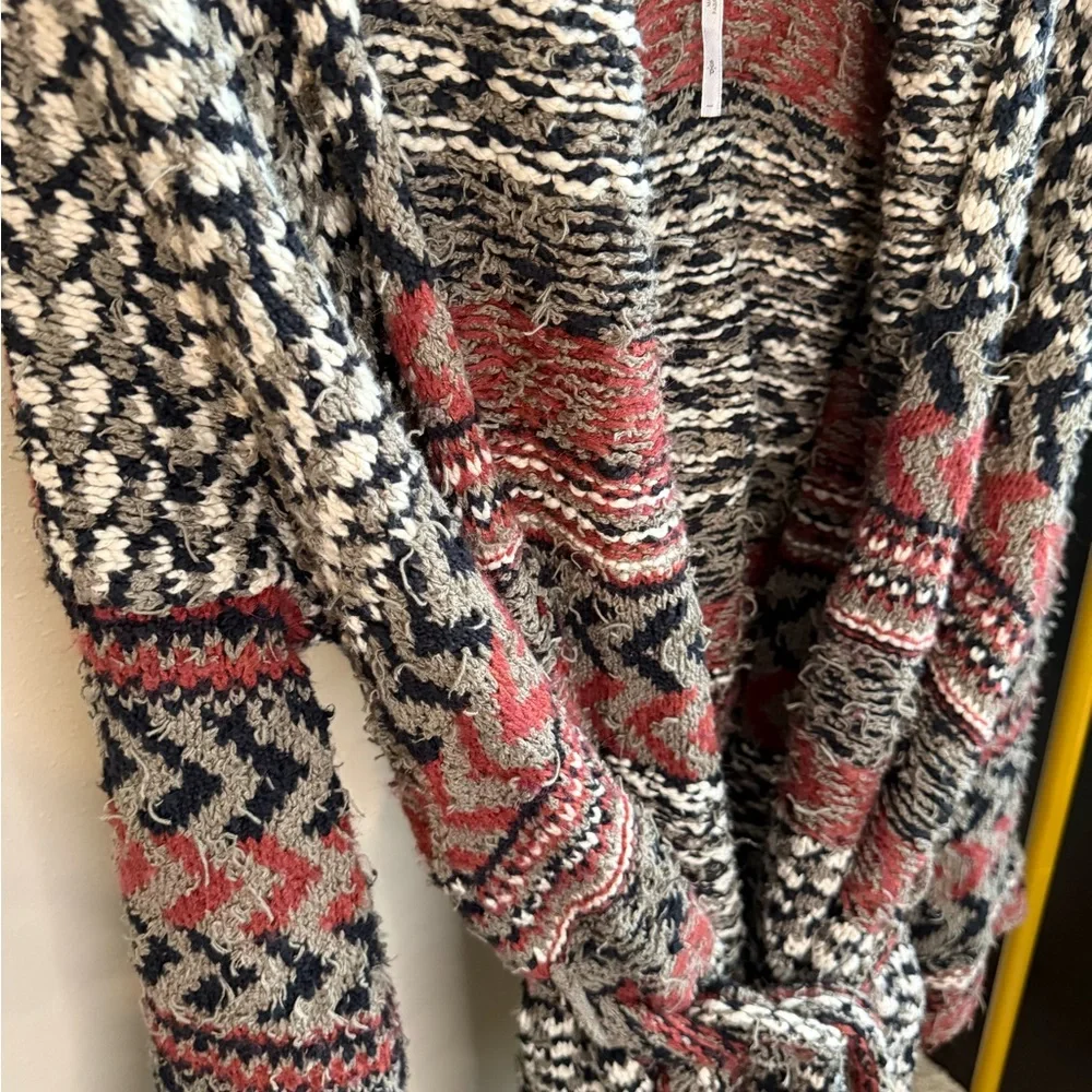 Free People Geometric Hooded Belted Duster Cardigan Boho Knit Size S - Picture 4 of 6
